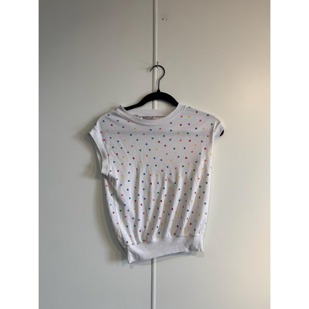 Vintage Jacques Moret Shirt Womens Small‎ Multicolor Geometric Cap Sleeve 80s